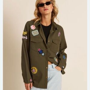 John + Jenn Zane Jacket Olive Green Snap Button Shirt Size Small